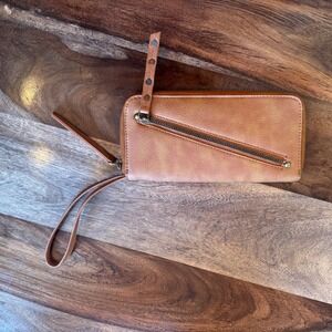 Free People Vegan‎ Leather Zip Around Wristlet Wallet Brown